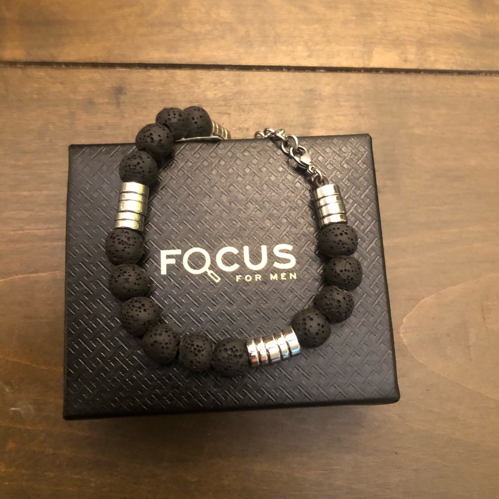 Focus For Men Stainless Steel & Lava Bead Bracelet